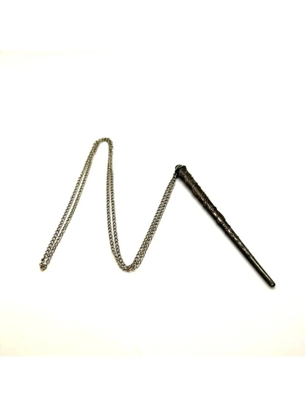 Magic Wand Necklace Silvertone Vine Leaf Pendant Wizard Witch Cosplay Costume